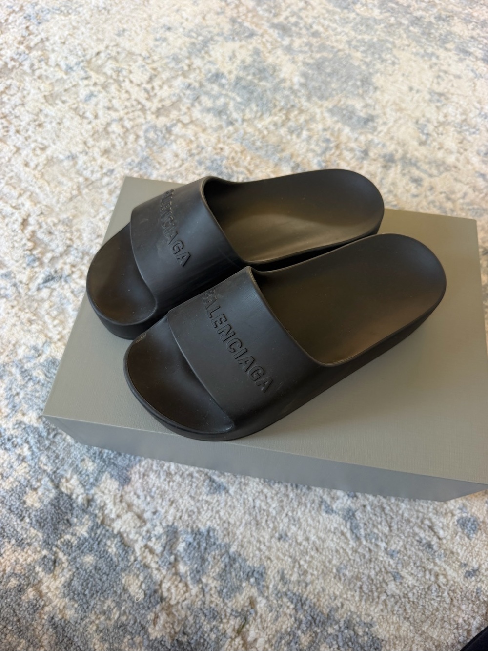 Balenciaga Black Men’s Slide Sandals with Embossed Logo